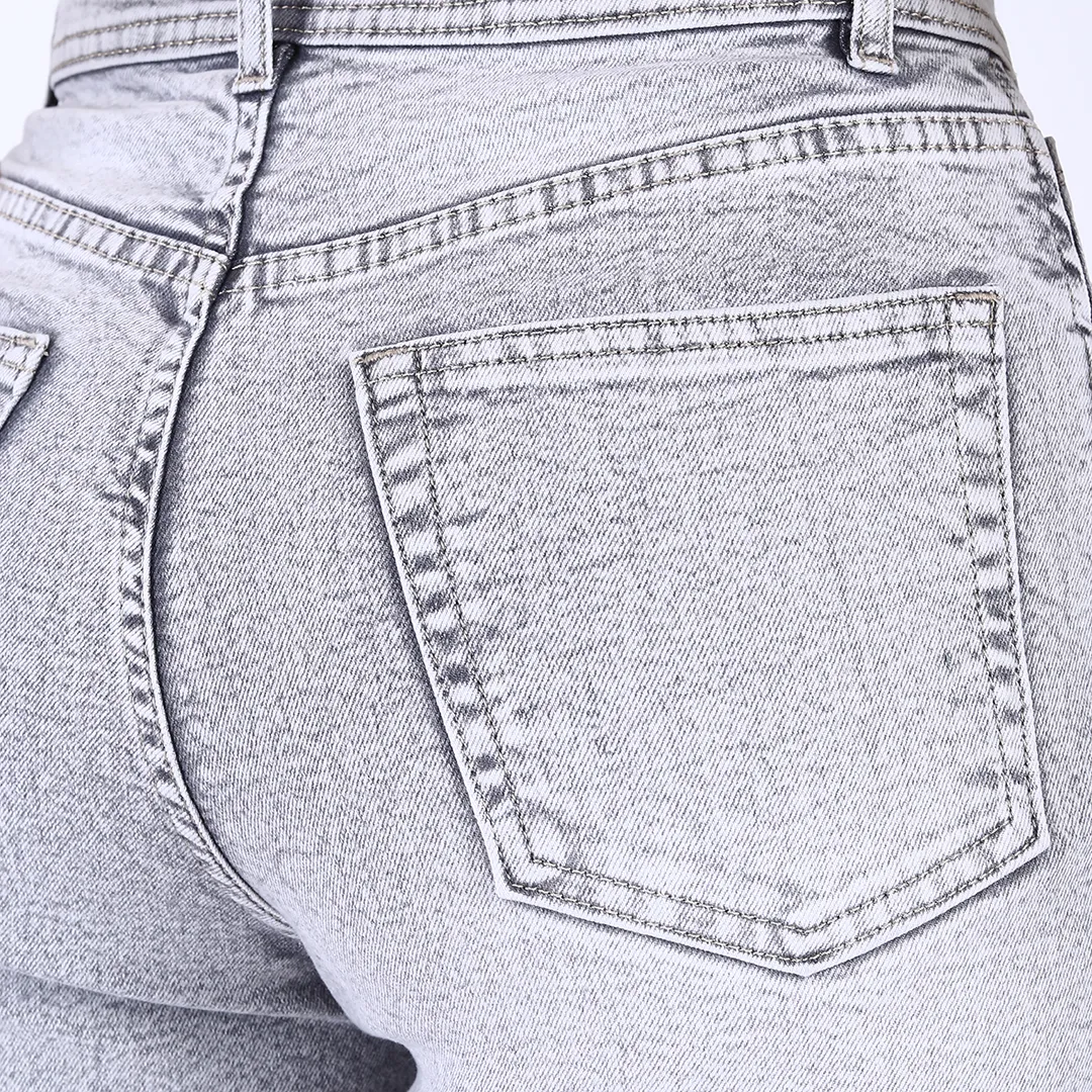 Women's Light Grey Mid-Rise Straight Fit Jeans