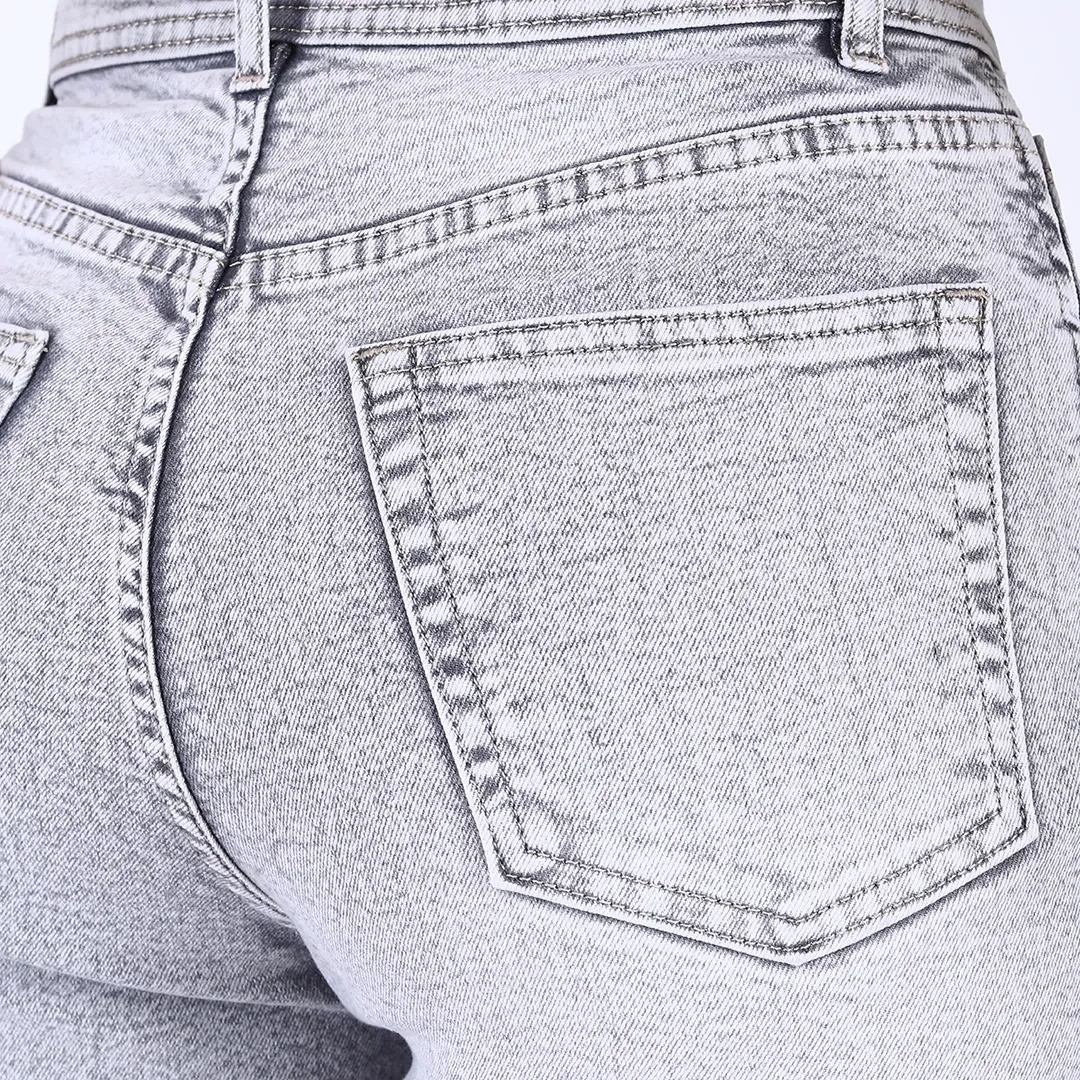 Women's Light Grey Mid-Rise Straight Fit Jeans