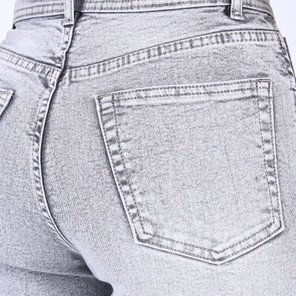 Women's Light Grey Mid-Rise Straight Fit Jeans