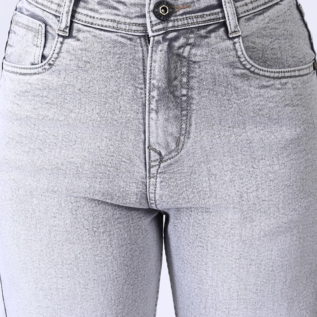 Women's Light Grey Mid-Rise Straight Fit Jeans