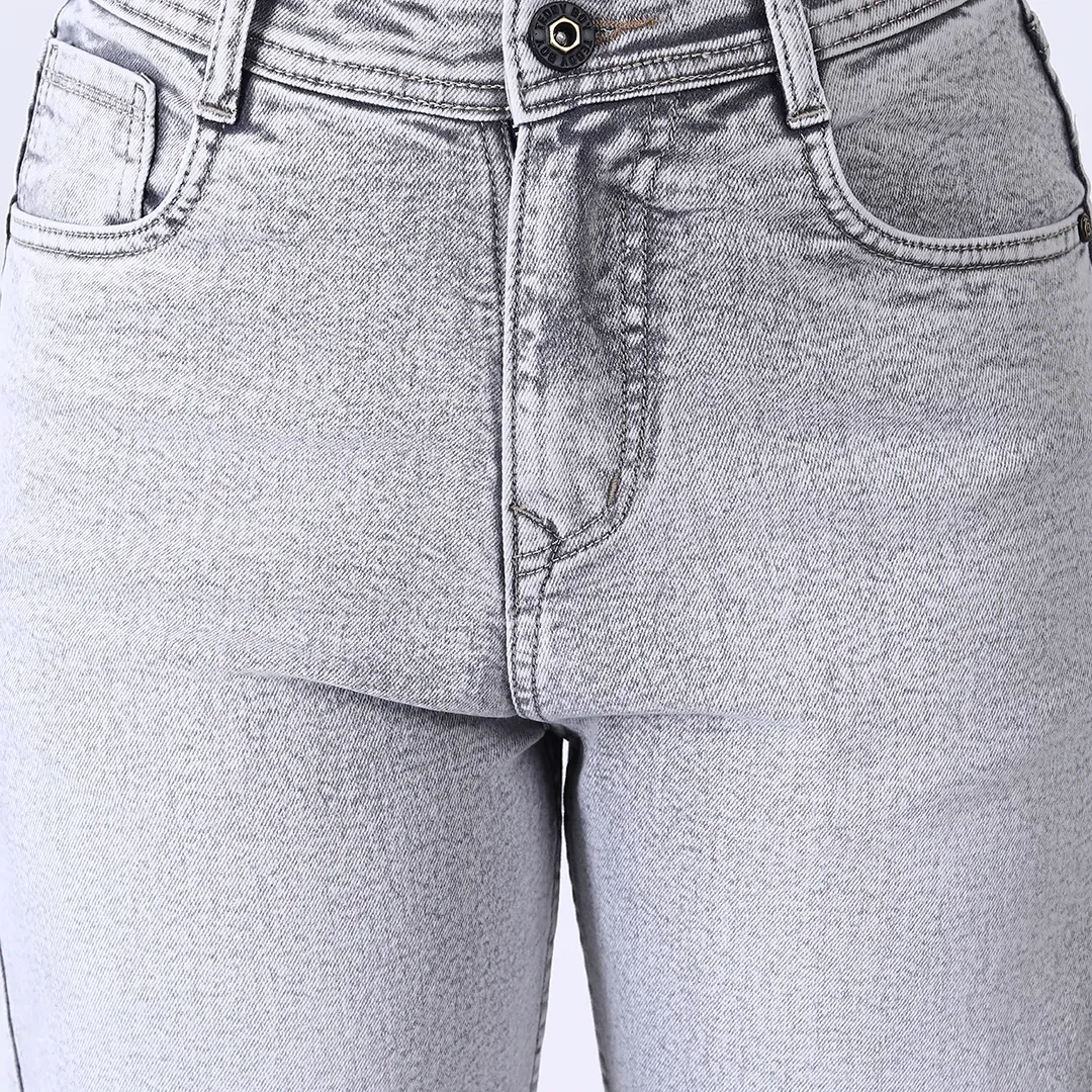 Women's Light Grey Mid-Rise Straight Fit Jeans