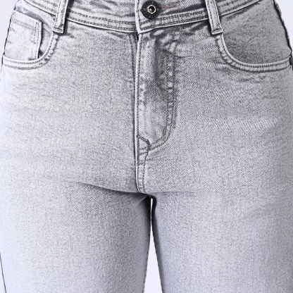 Women's Light Grey Mid-Rise Straight Fit Jeans