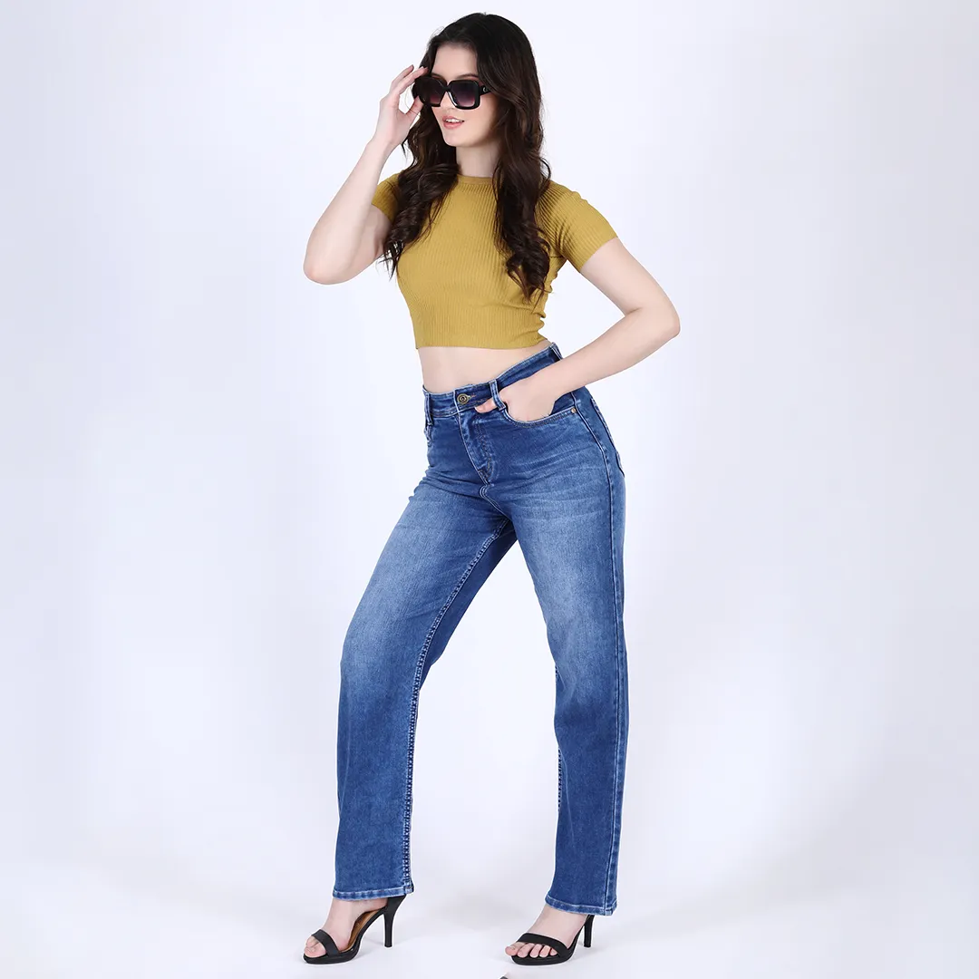 Navy Blue Straight Leg Jeans