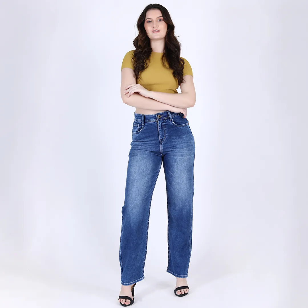 Navy Blue Straight Leg Jeans