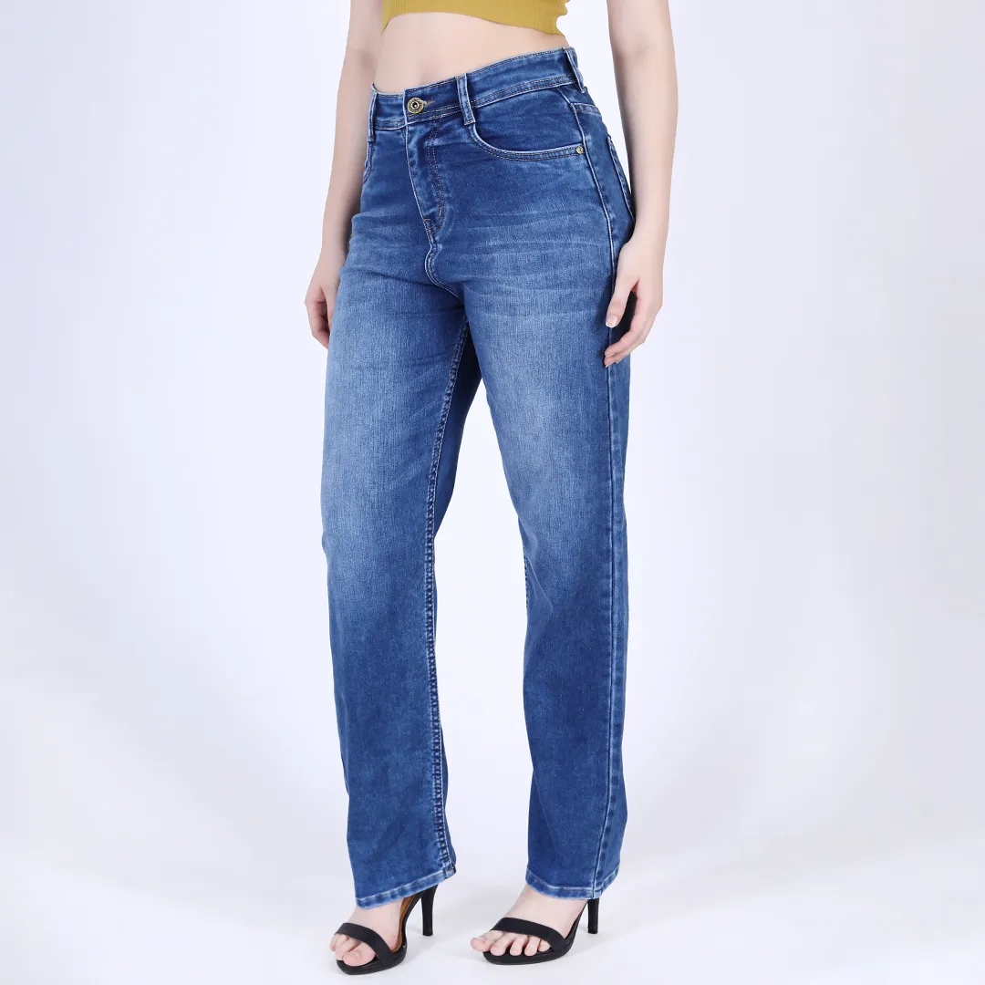 Navy Blue Straight Leg Jeans