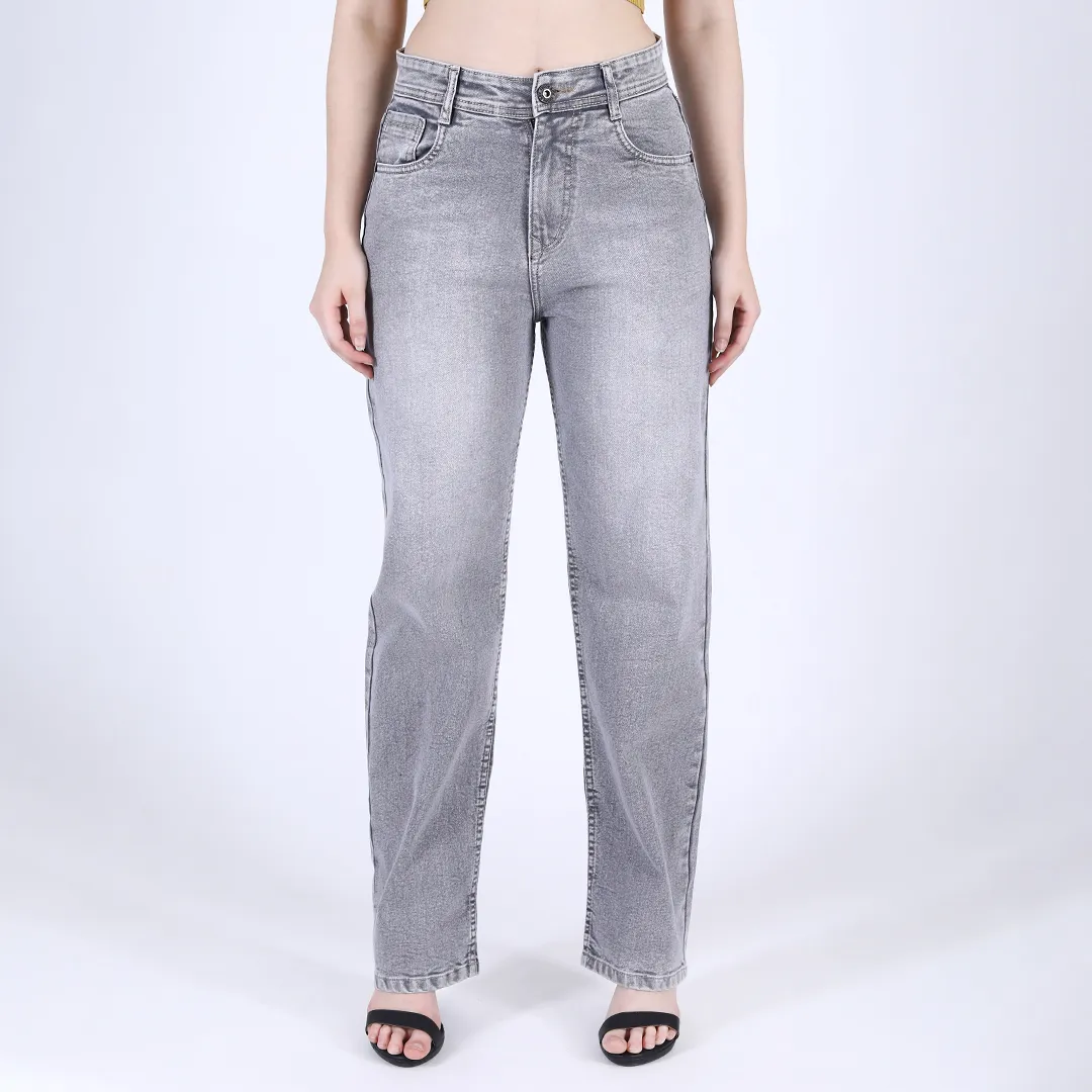 Women's Grey Mid-Rise Straight Fit Jeans