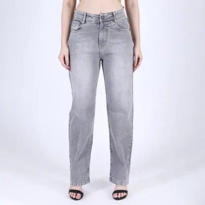 Women's Grey Mid-Rise Straight Fit Jeans