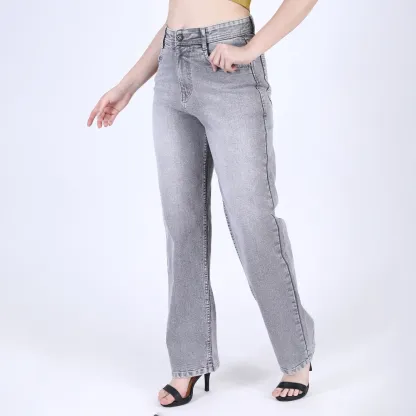 Women's Grey Mid-Rise Straight Fit Jeans