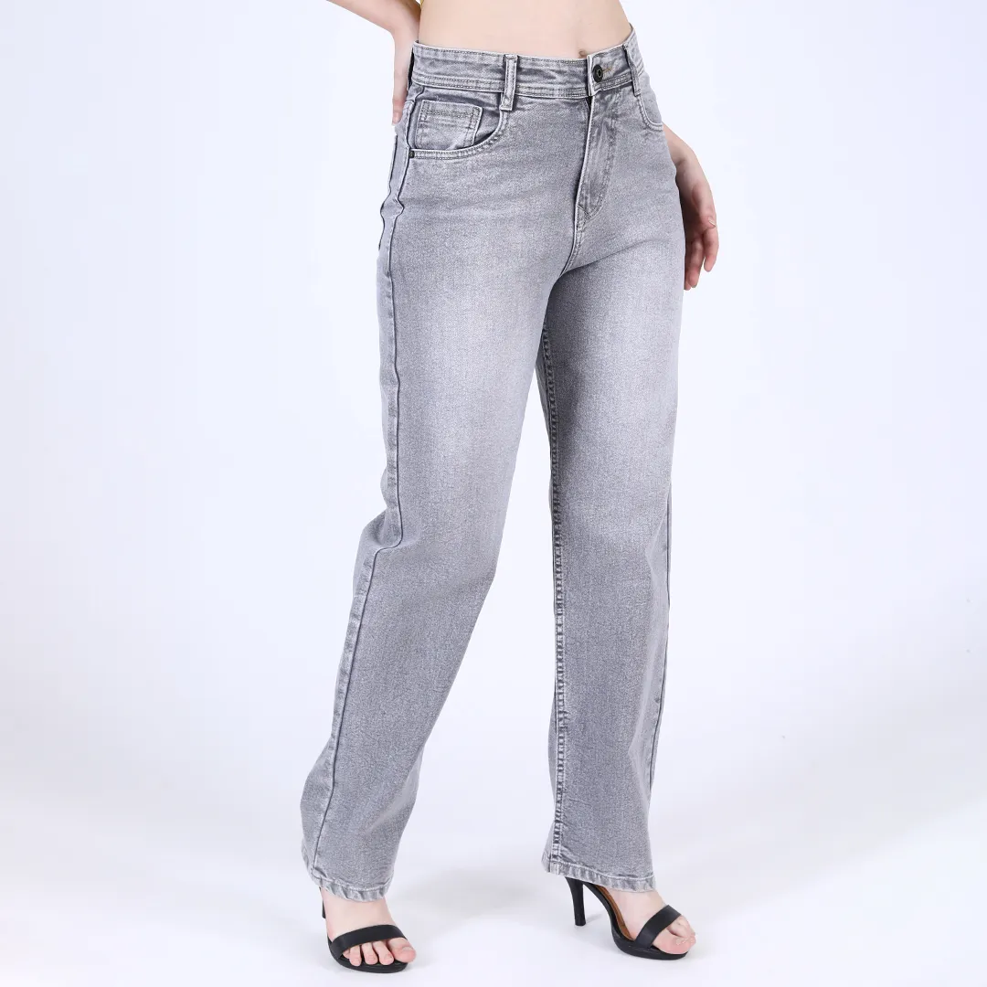 Women's Grey Mid-Rise Straight Fit Jeans