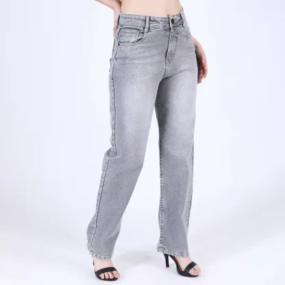 Women's Grey Mid-Rise Straight Fit Jeans