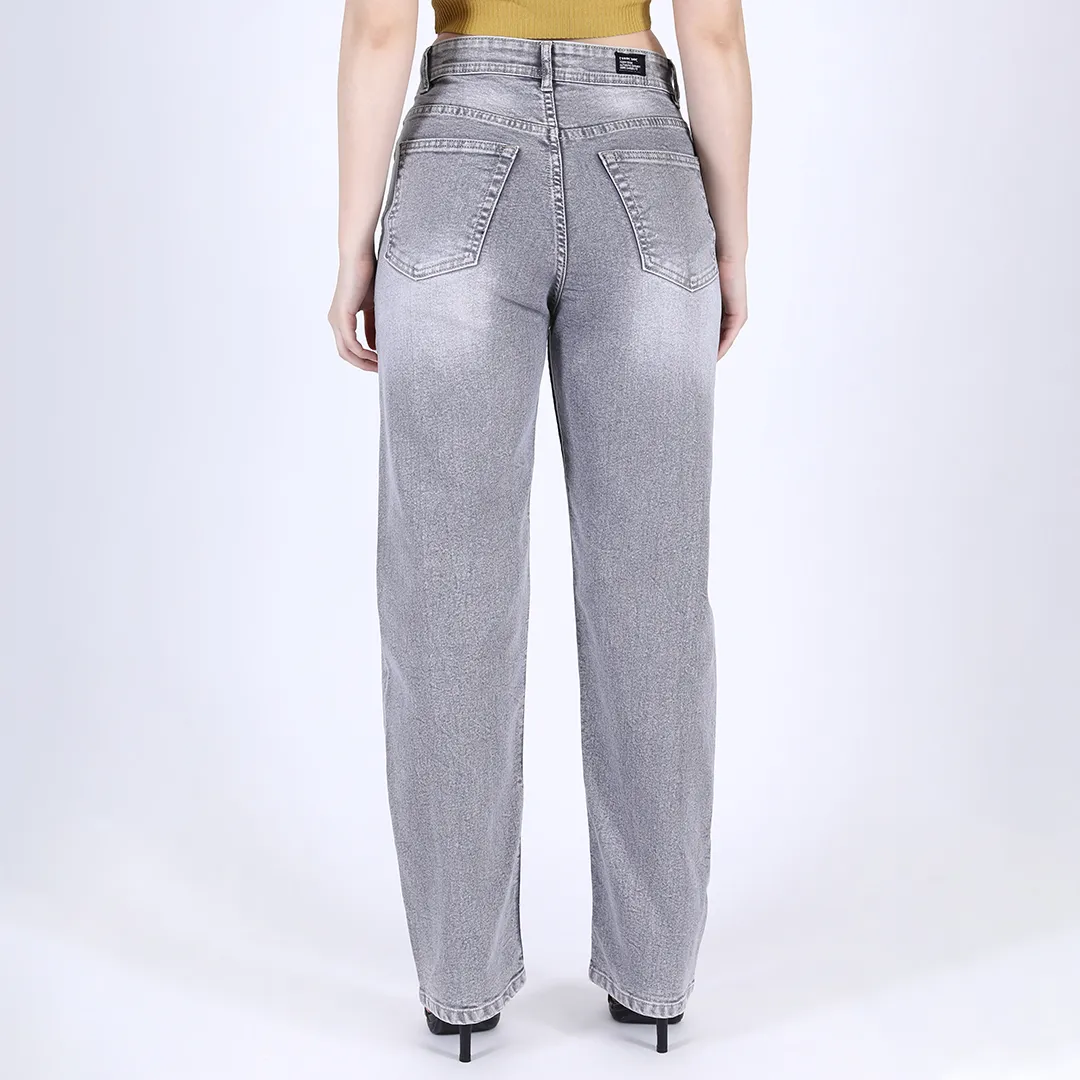 Women's Grey Mid-Rise Straight Fit Jeans