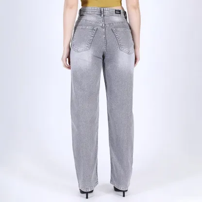 Women's Grey Mid-Rise Straight Fit Jeans