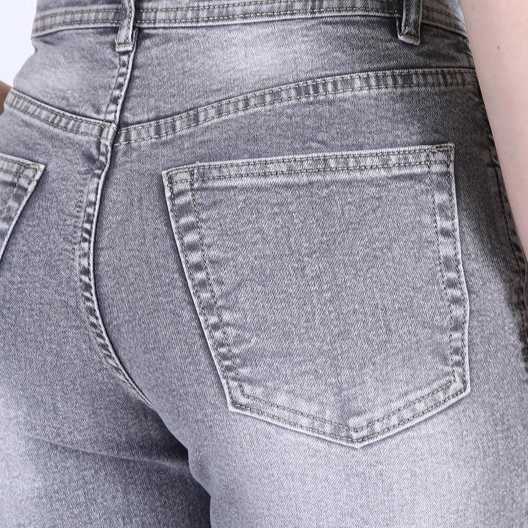 Women's Grey Mid-Rise Straight Fit Jeans
