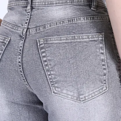 Women's Grey Mid-Rise Straight Fit Jeans
