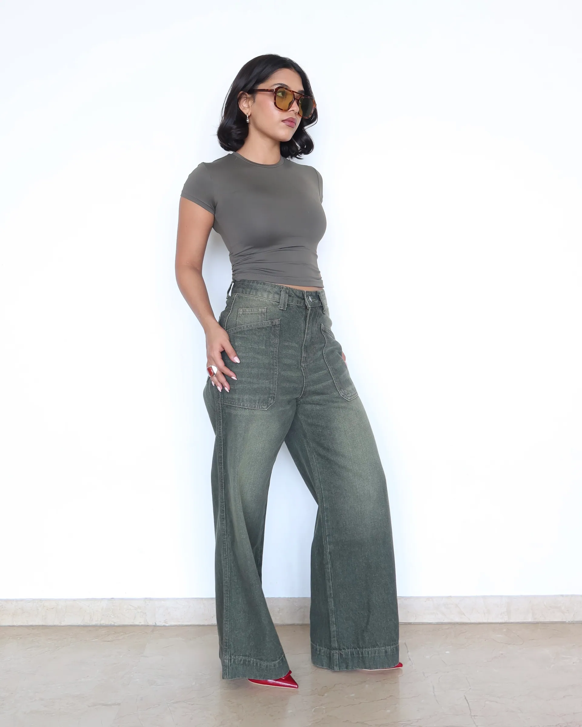 Olive Tone Baggy Jeans