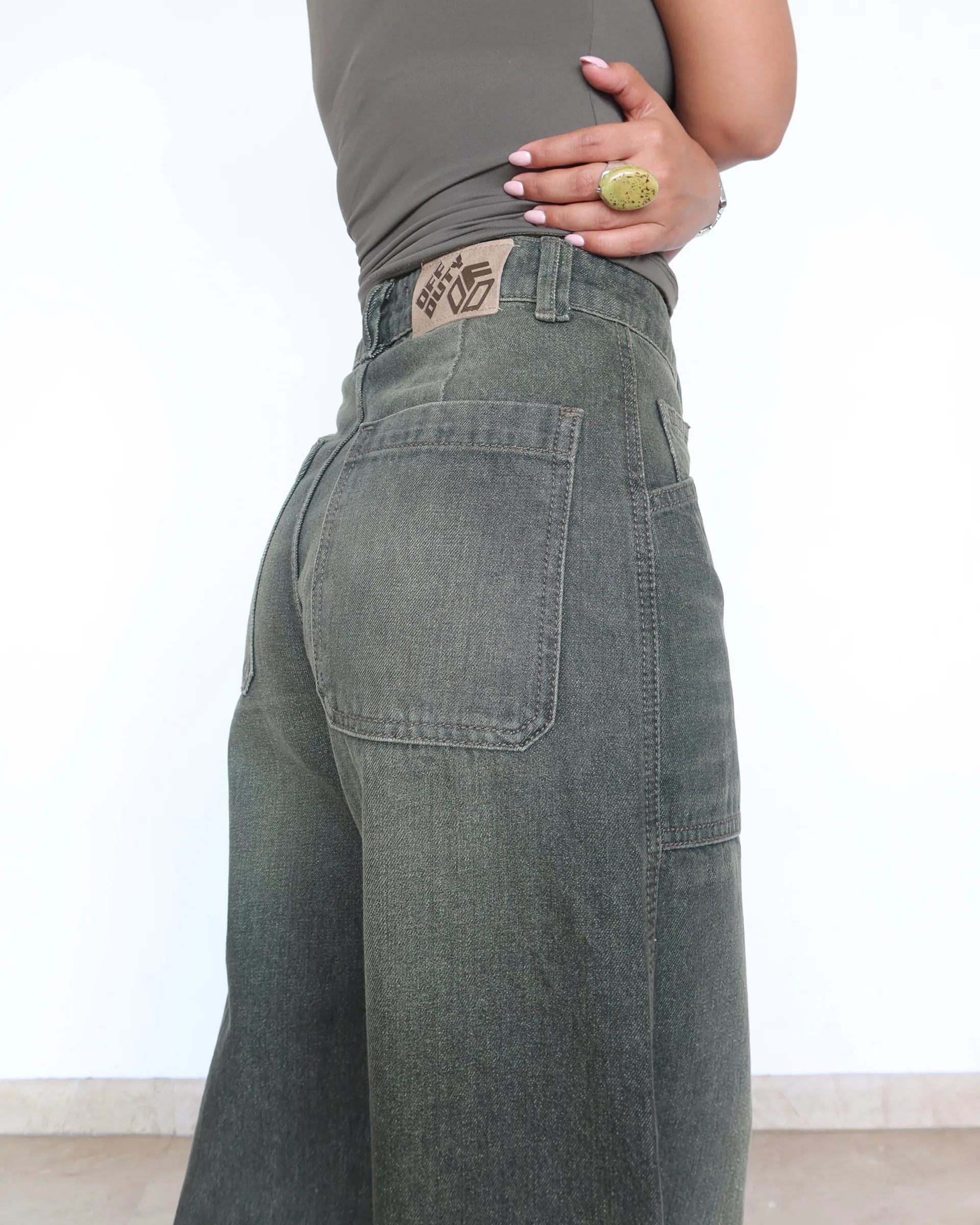 Olive Tone Baggy Jeans