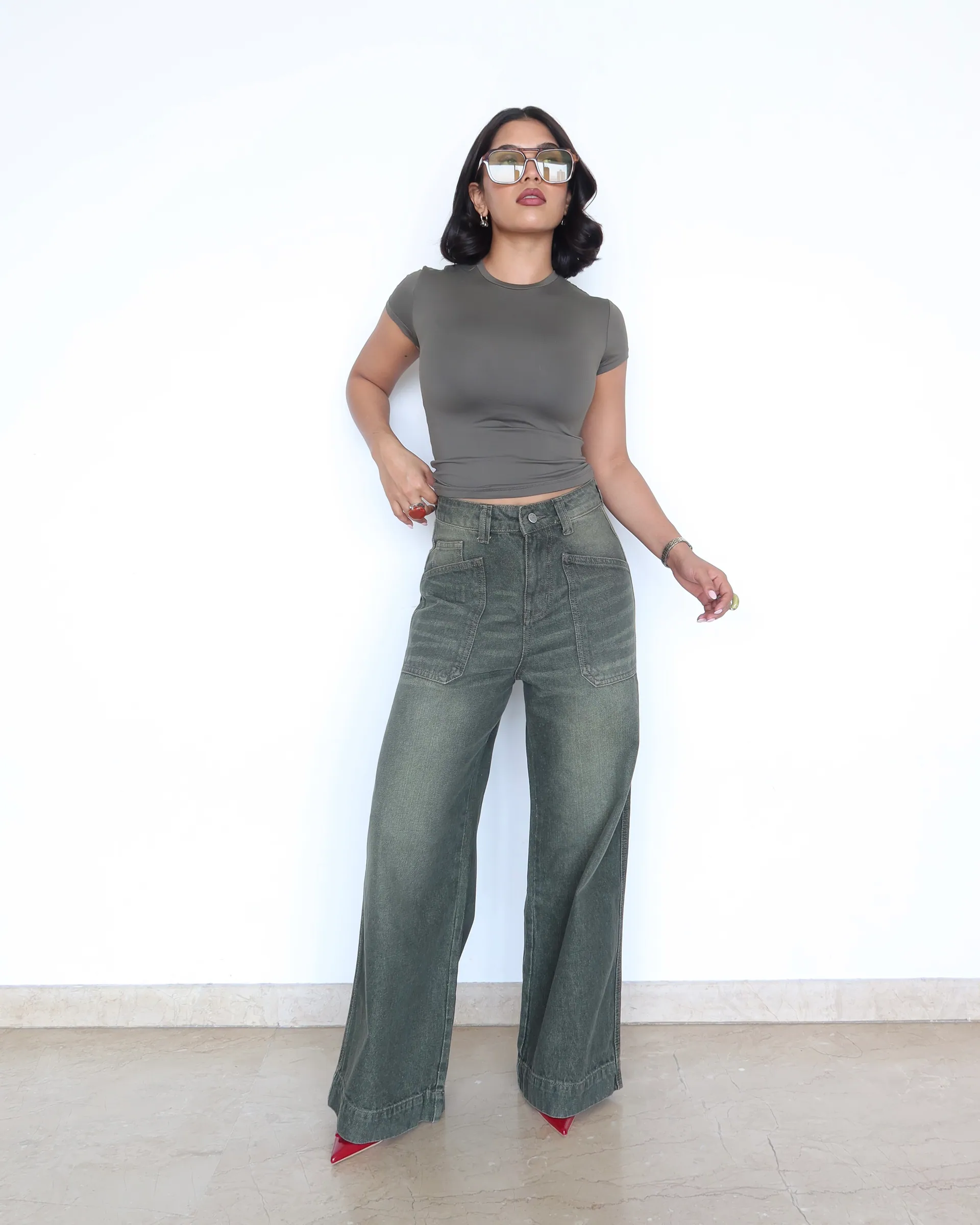 Olive Tone Baggy Jeans