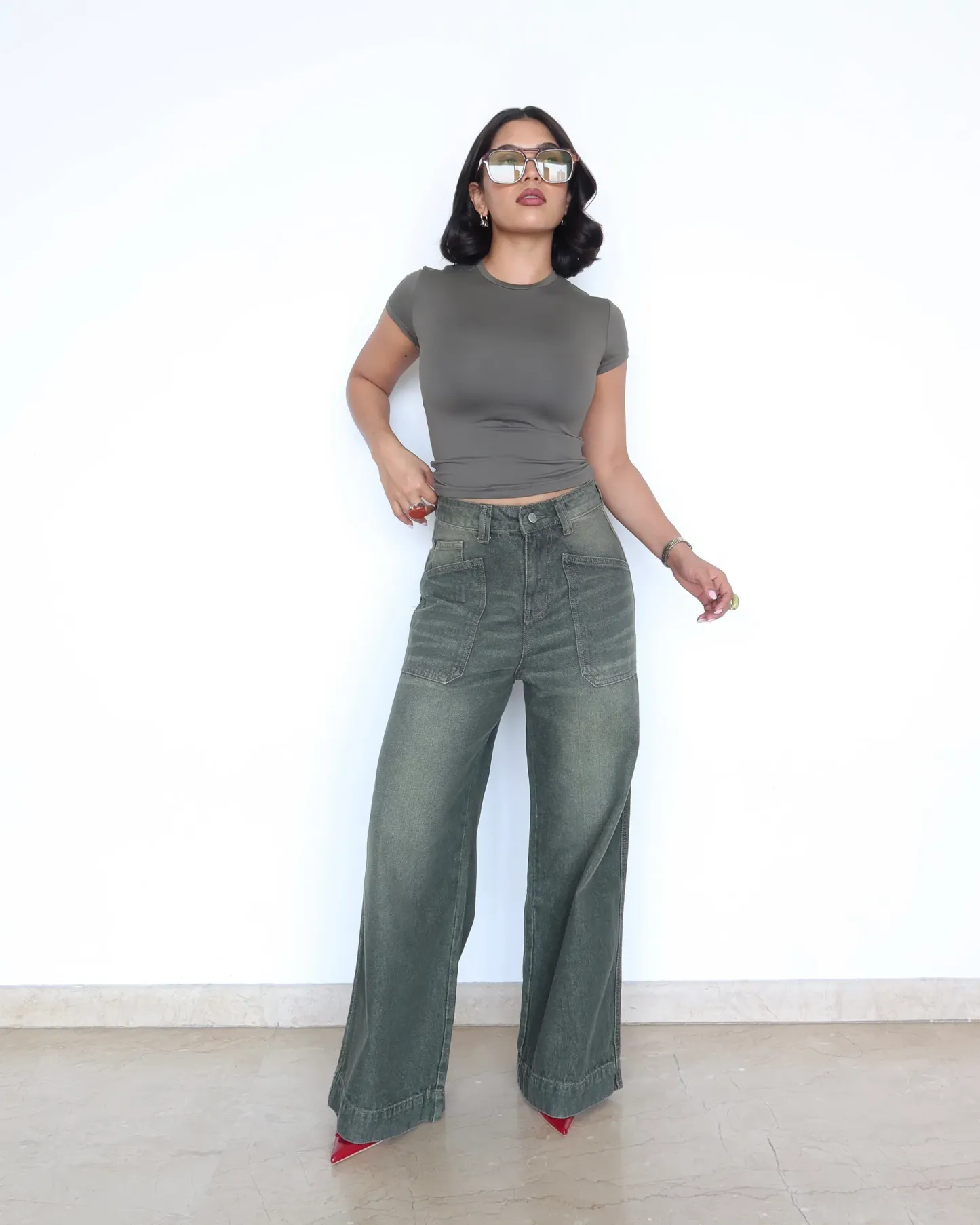 Olive Tone Baggy Jeans