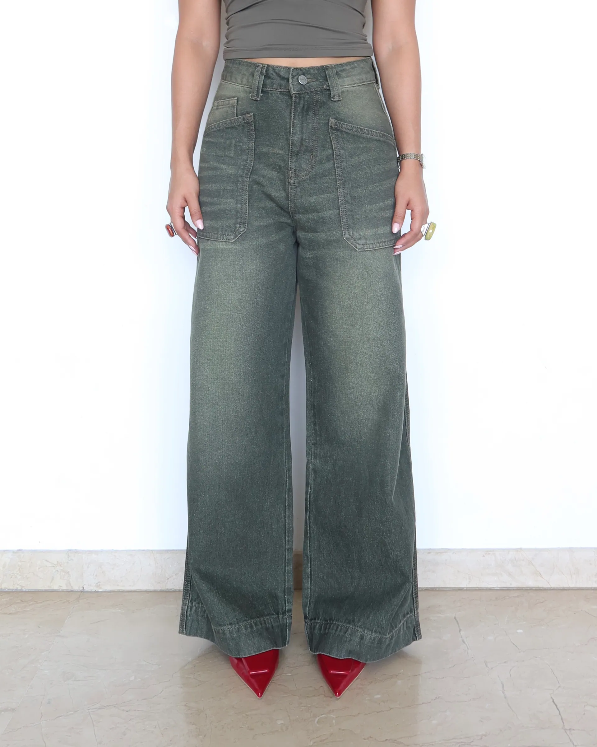 Olive Tone Baggy Jeans