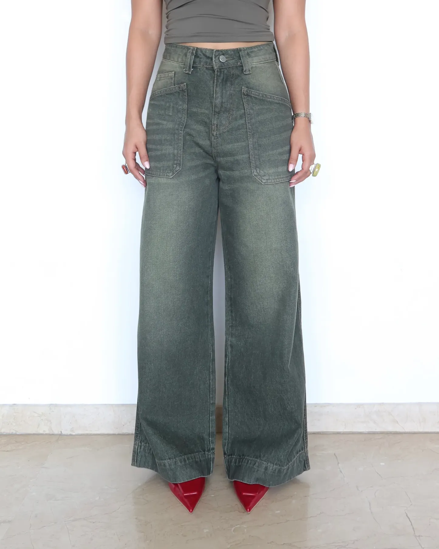 Olive Tone Baggy Jeans