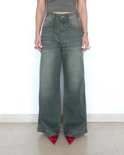 Olive Tone Baggy Jeans