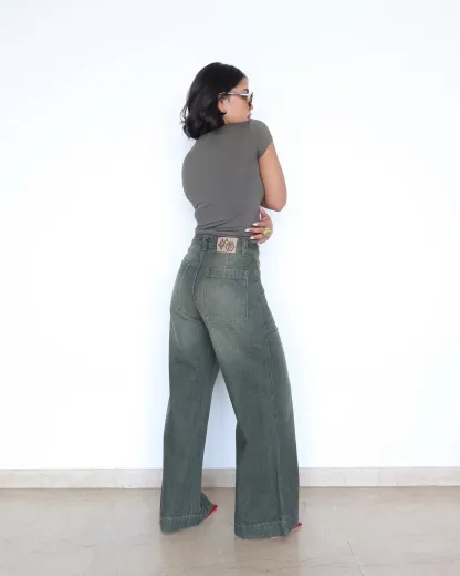 Olive Tone Baggy Jeans