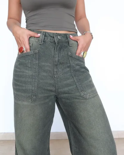 Olive Tone Baggy Jeans
