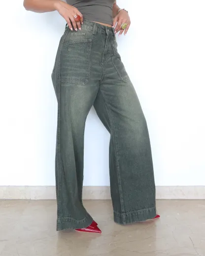 Olive Tone Baggy Jeans