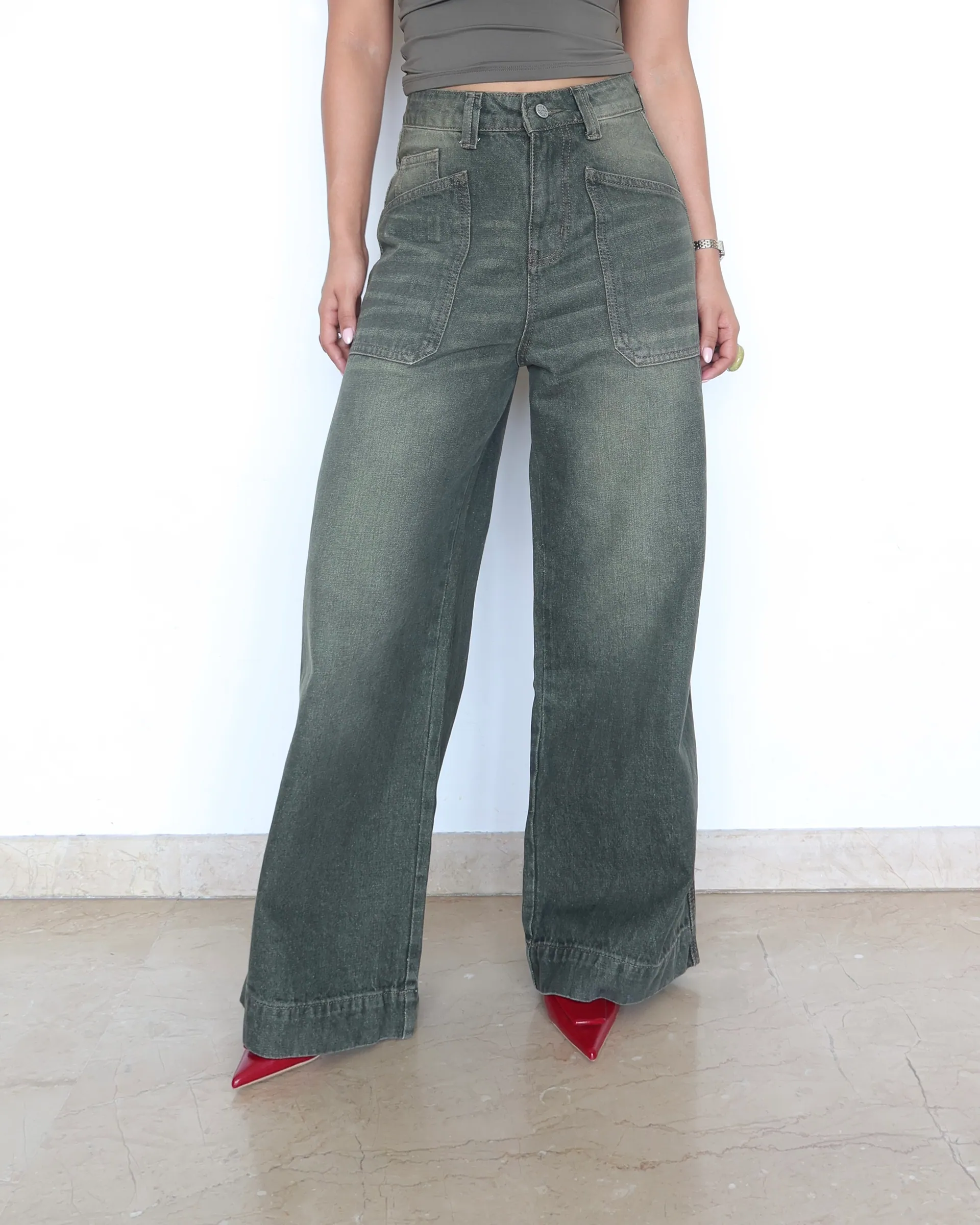 Olive Tone Baggy Jeans