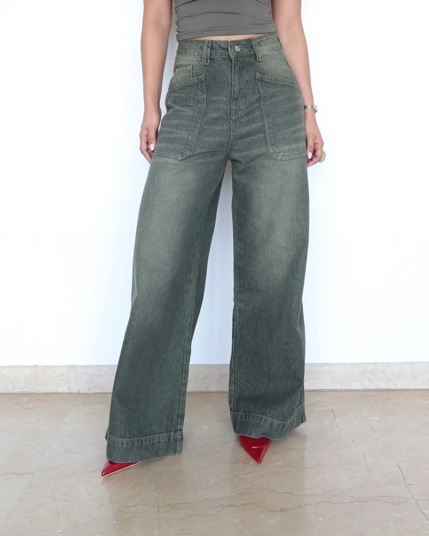 Olive Tone Baggy Jeans