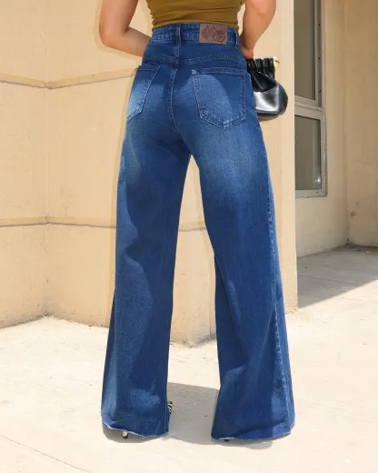 Faded Blue Raw Hem Jeans