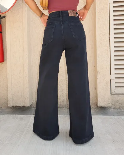 Onyx Black High-Rise Wide Leg Jeans