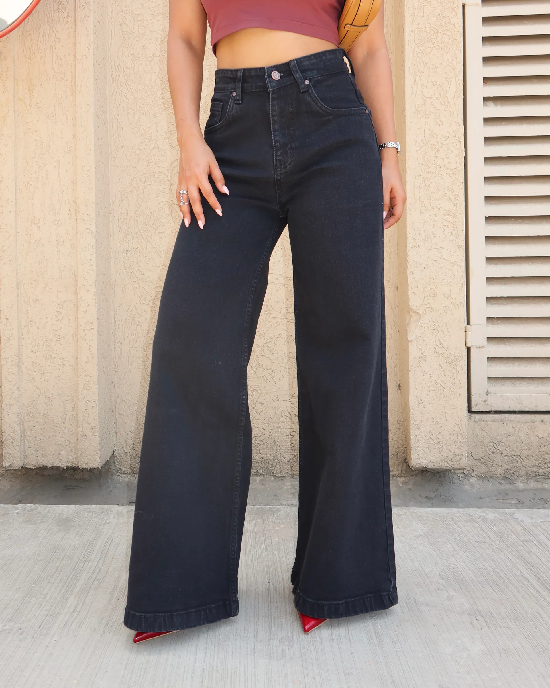 Onyx Black High-Rise Wide Leg Jeans