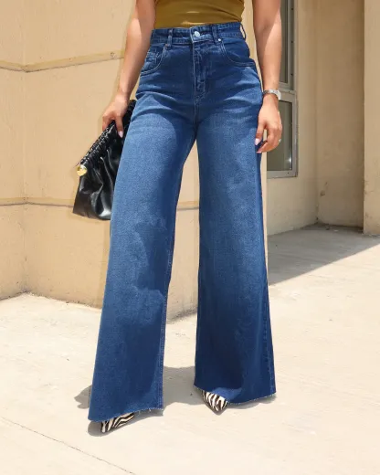 Faded Blue Raw Hem Jeans
