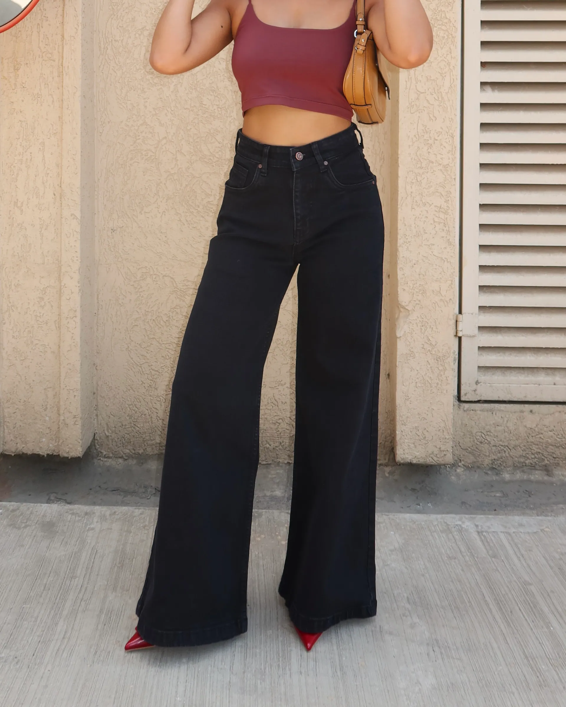 Onyx Black High-Rise Wide Leg Jeans