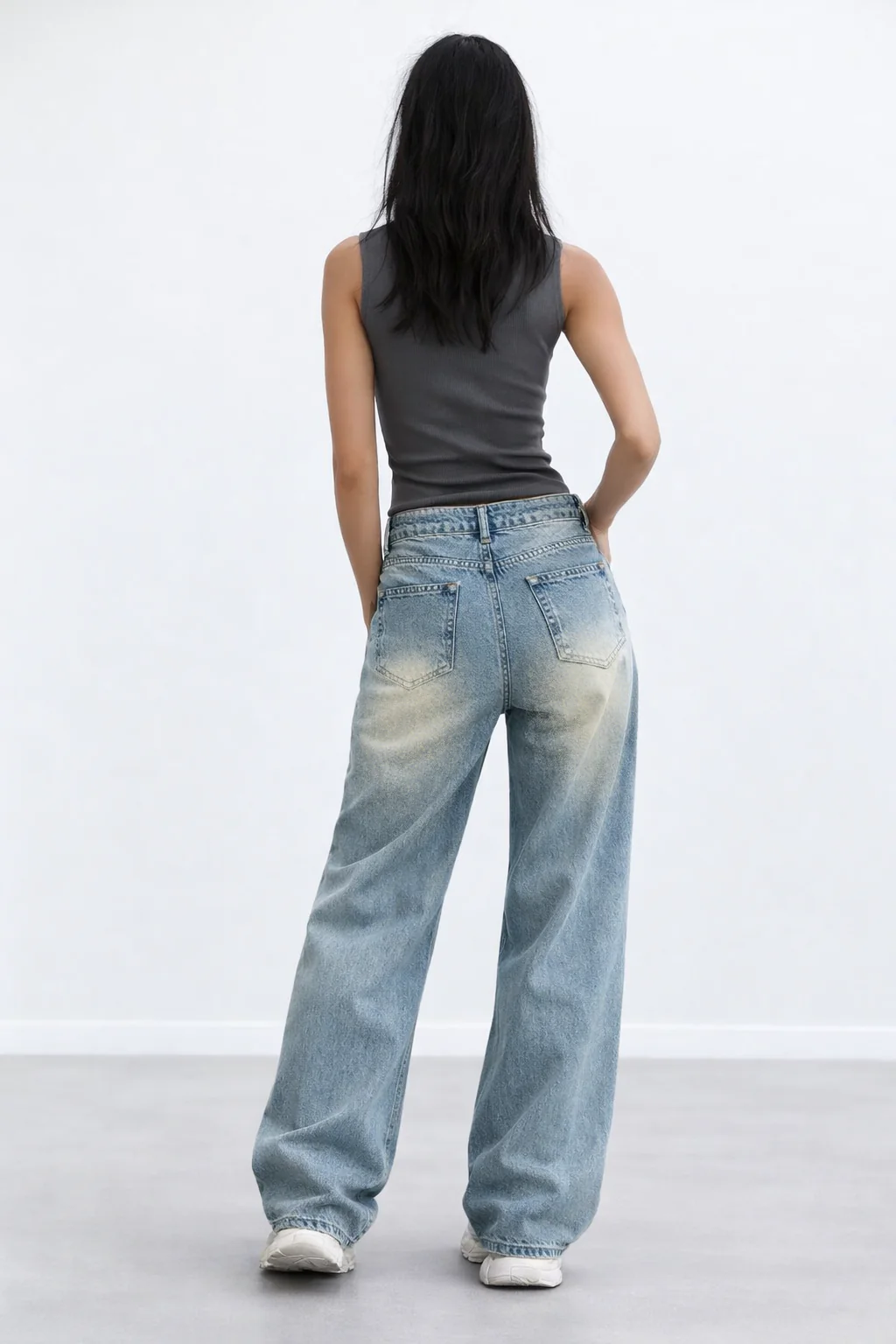 Washed Blue Straight Leg Jeans