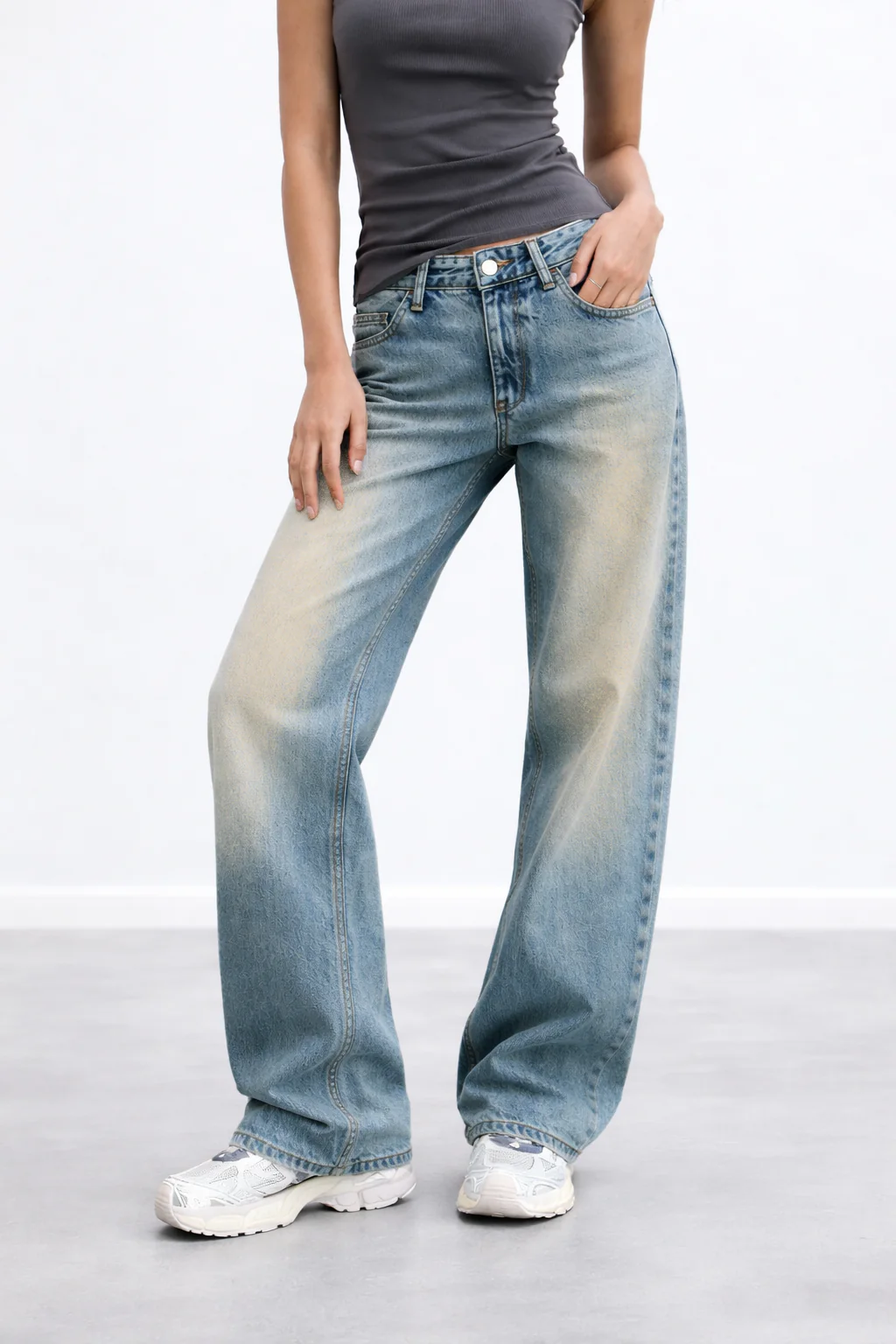 Washed Blue Straight Leg Jeans