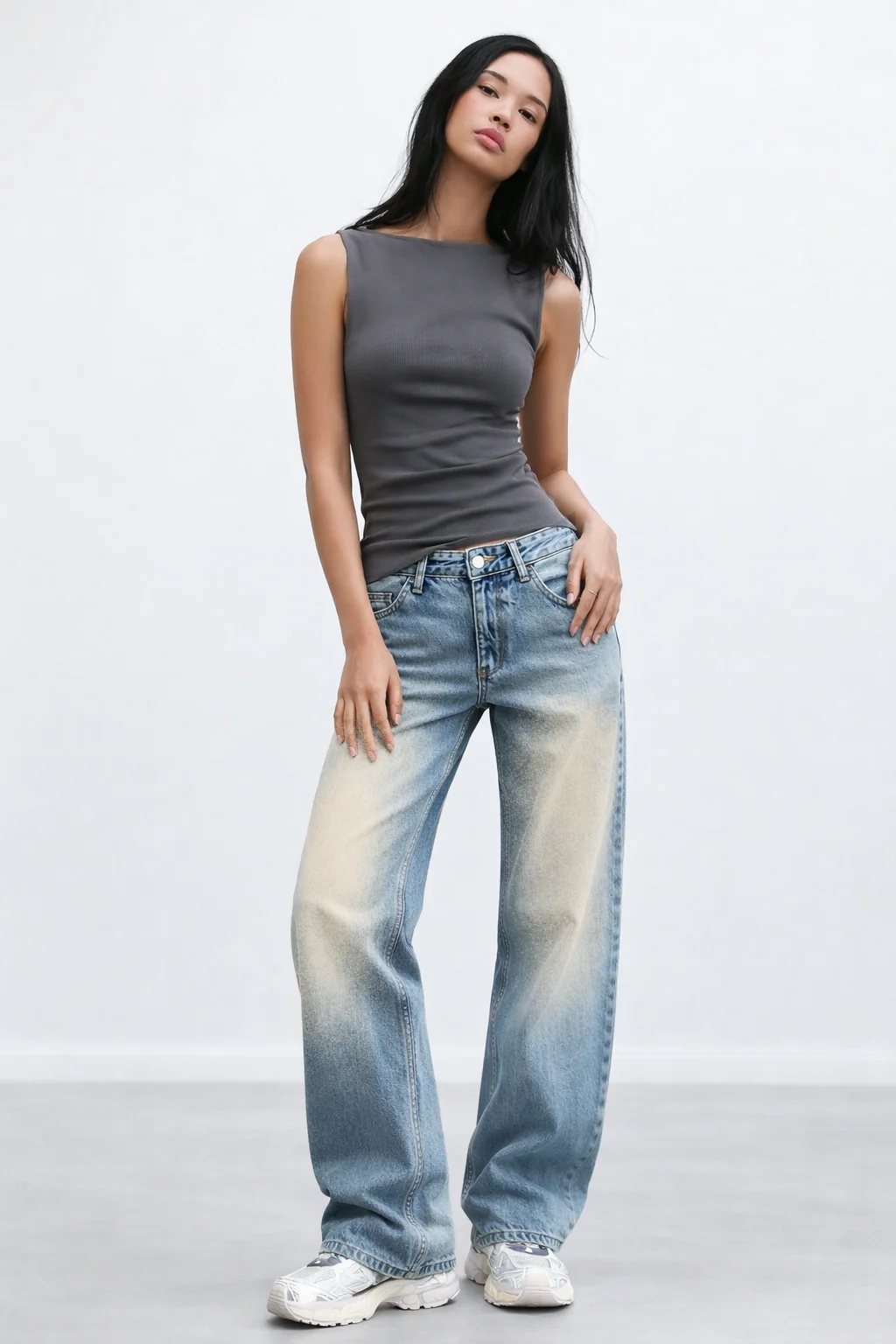 Washed Blue Straight Leg Jeans