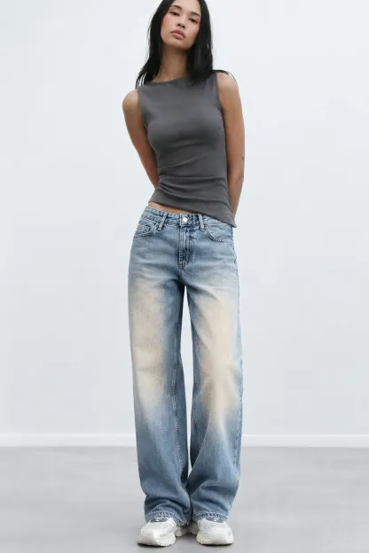 Washed Blue Straight Leg Jeans