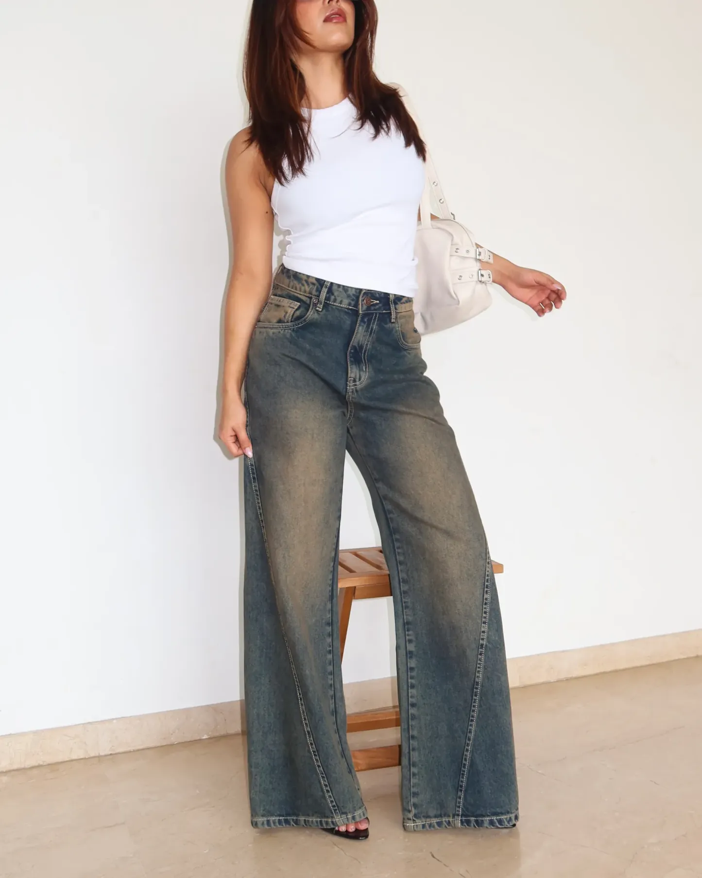 Sandy Beige Wide Leg Jeans