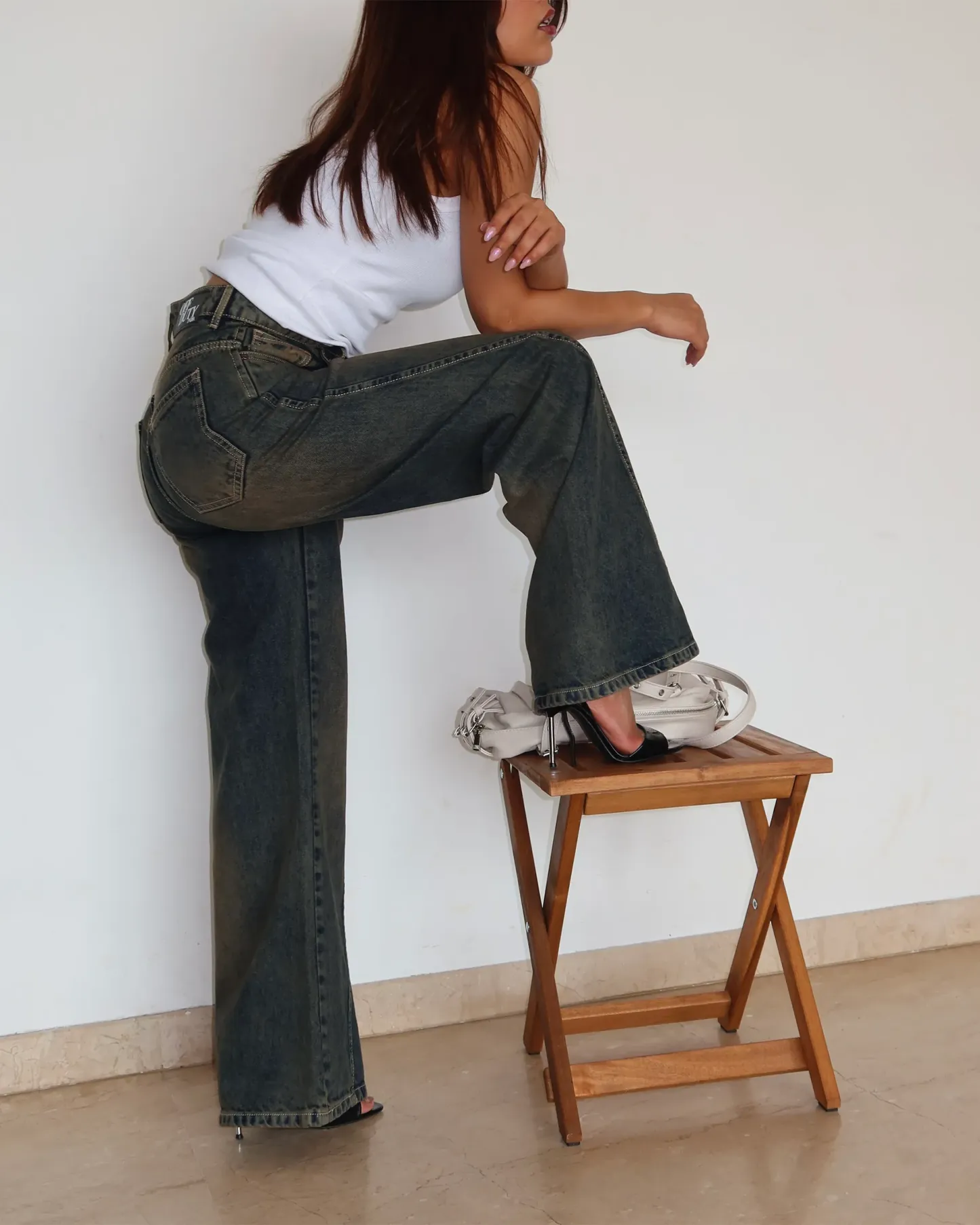 Sandy Beige Wide Leg Jeans