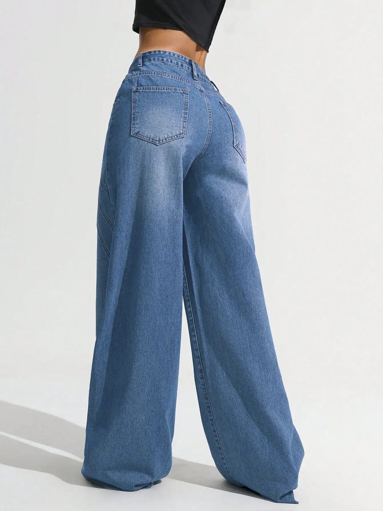 Contrast Panel Wide Leg Jeans