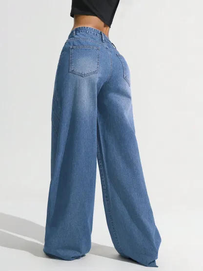 Contrast Panel Wide Leg Jeans