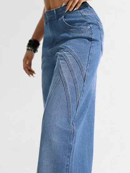 Contrast Panel Wide Leg Jeans