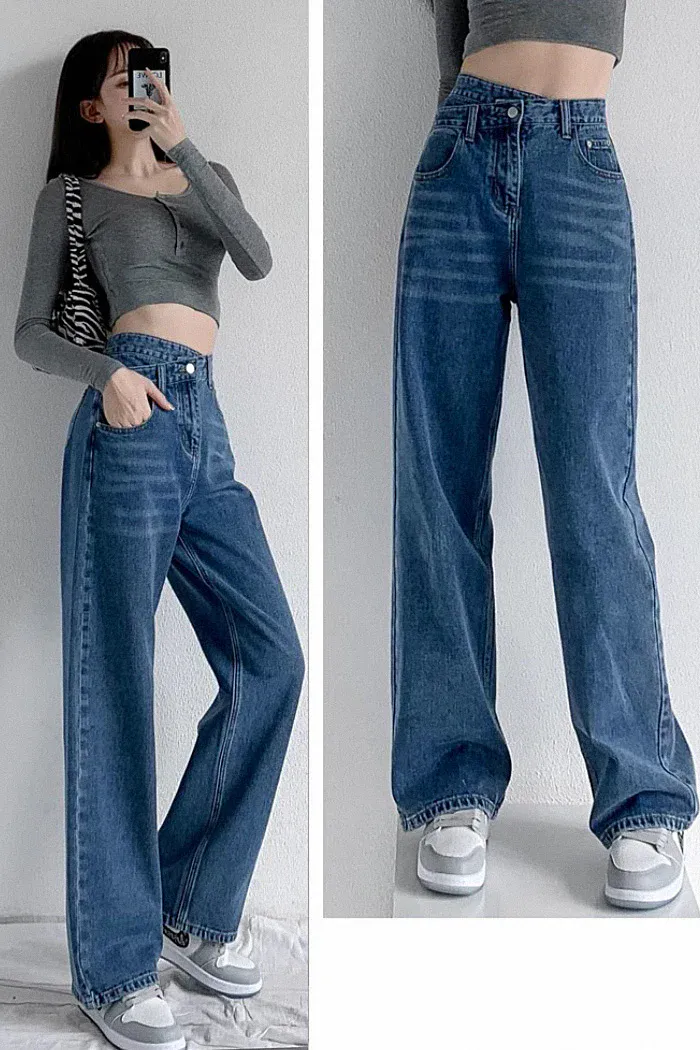 Blue Wrap Waist Straight Fit Jeans
