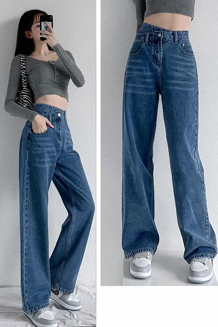 Blue Wrap Waist Straight Fit Jeans