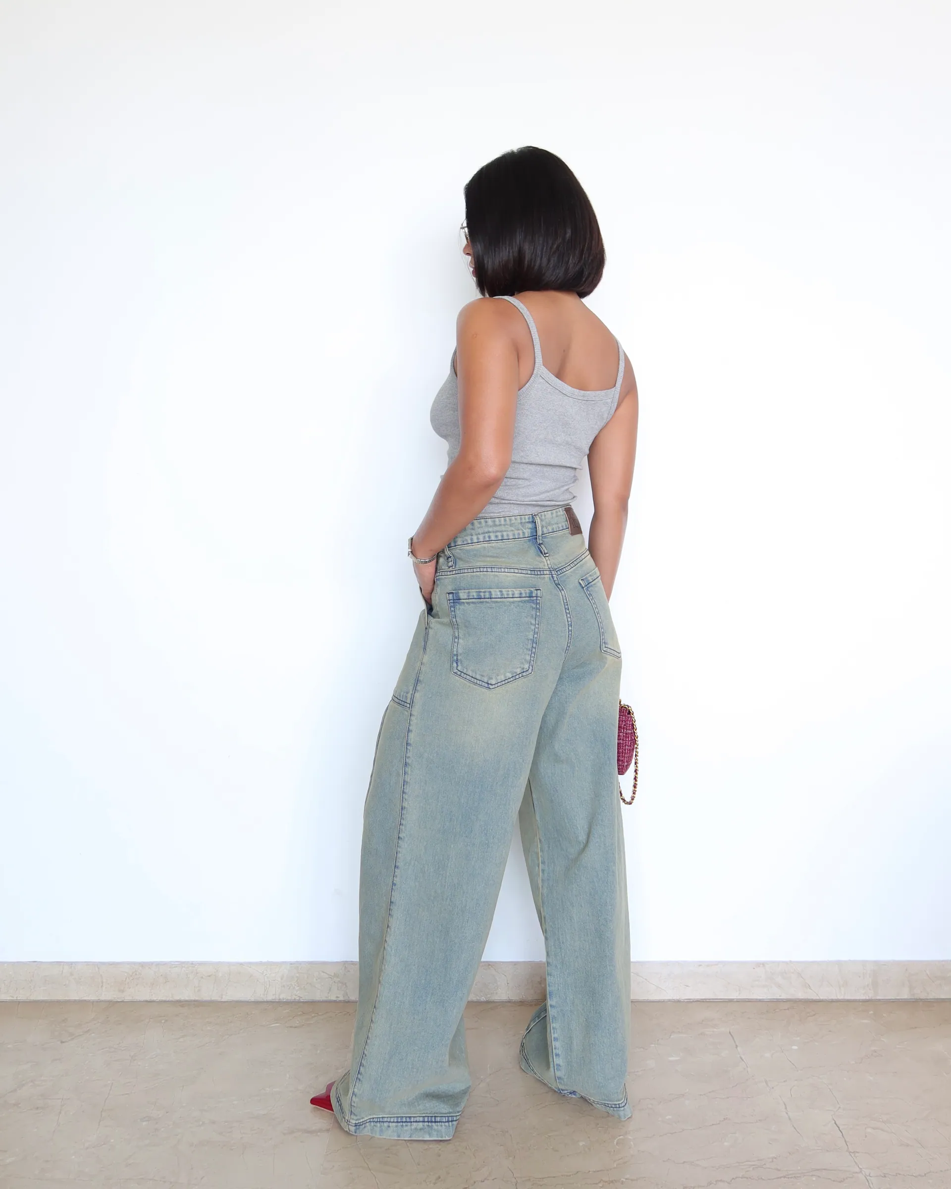 Washed Blue Wide Leg Jeans