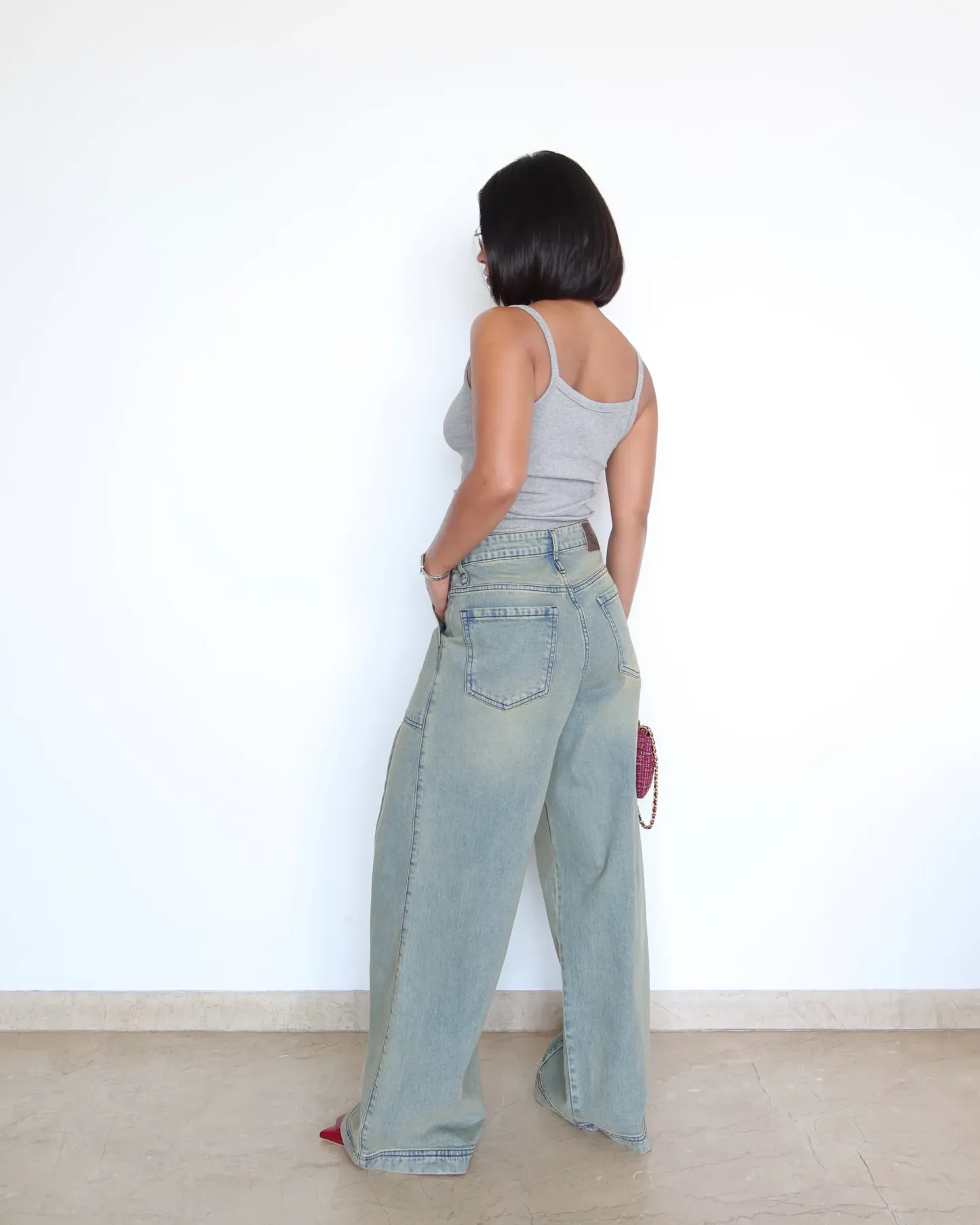 Washed Blue Wide Leg Jeans