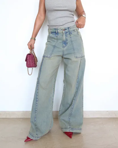 Washed Blue Wide Leg Jeans