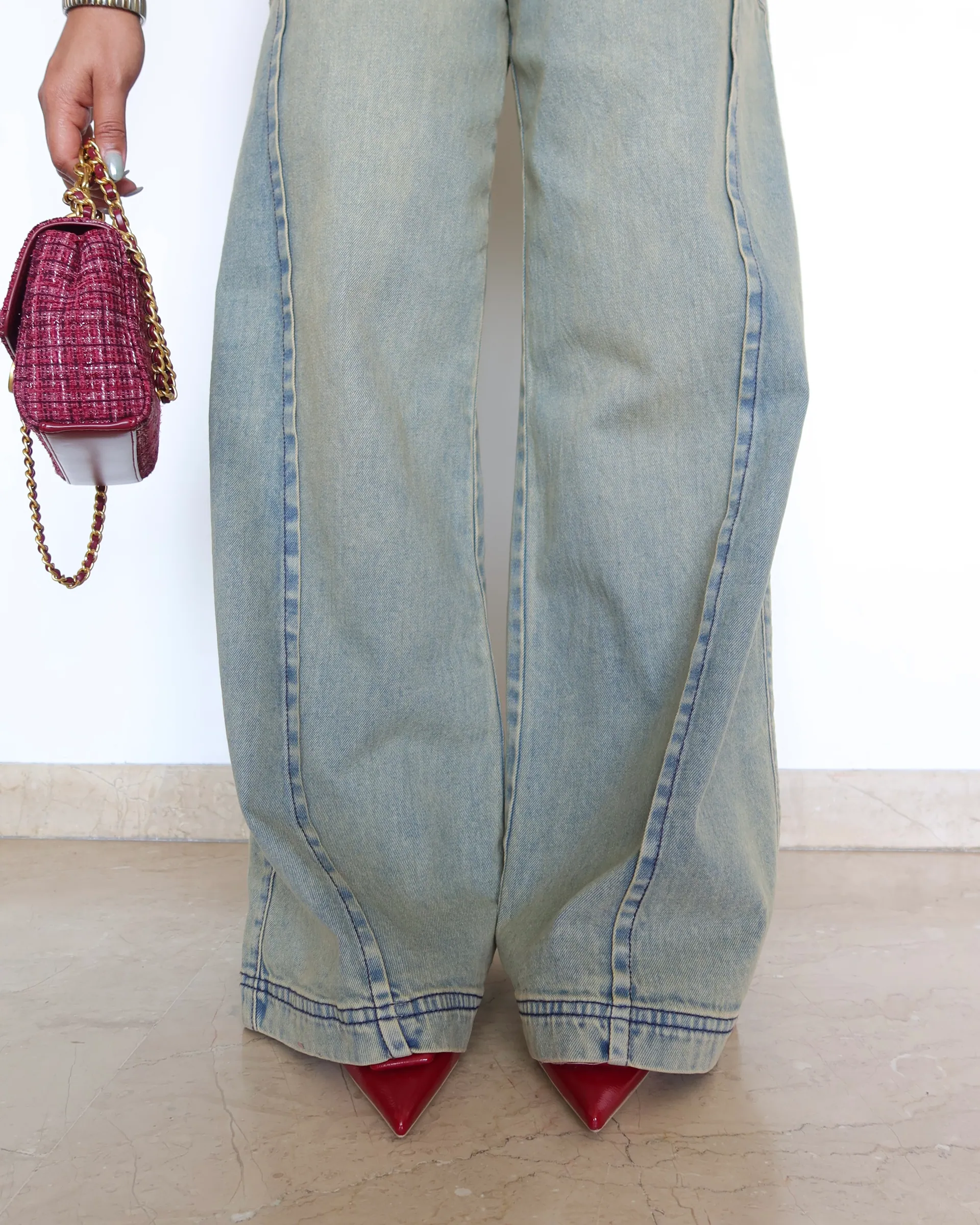 Washed Blue Wide Leg Jeans